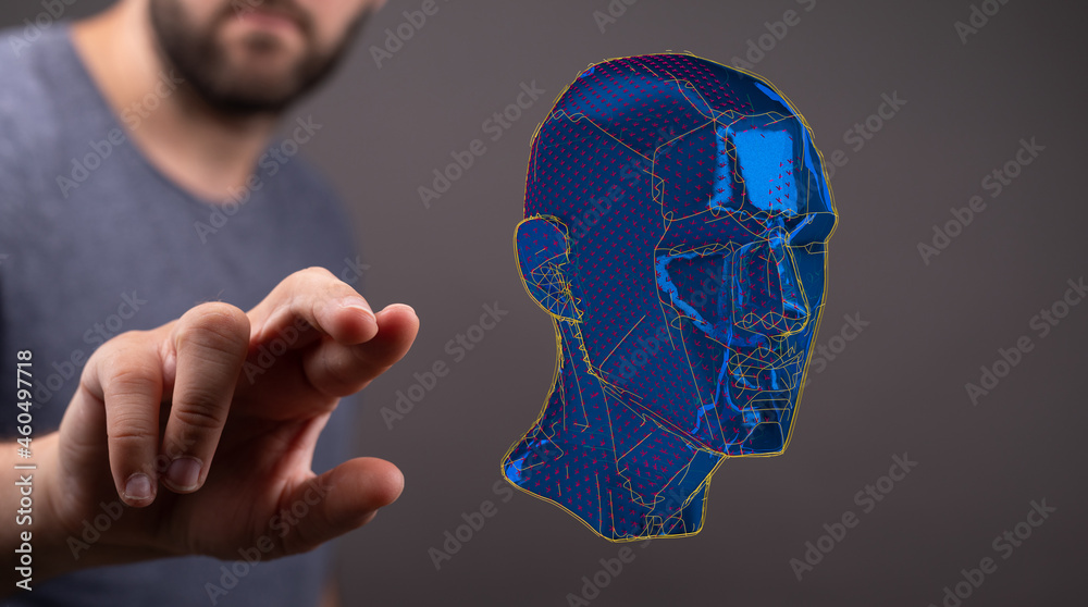 Poster human head and brain with artificial intelligence concept