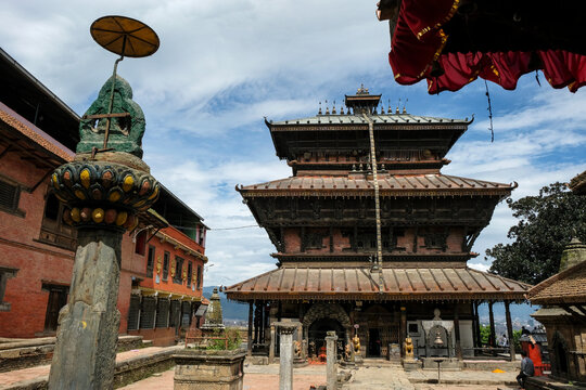 Kirtipur, Nepal - October 2021: Bagh Bhairab Temple is a historic Hindu temple dedicated to the incarnation of Shiva as a tiger on October 2, 2021 in Kirtipur, Kathmandu, Nepal.