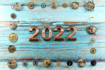 Happy New Year. The number 2022 on blue background.