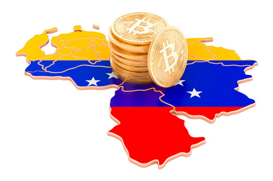 Bitcoin cryptocurrency in Venezuela, 3D rendering