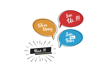 Vector text We are hiring and join our team. job vacancy design templates. Join us now. Vector illustration