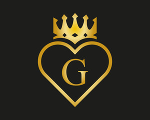 G letter Logo with love And Crown Shape golden color  vector template