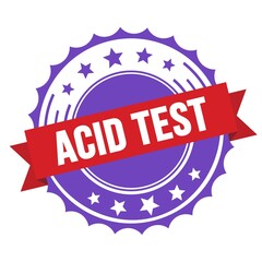 ACID TEST text on red violet ribbon stamp.