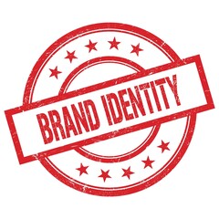 BRAND IDENTITY text written on red vintage round stamp.