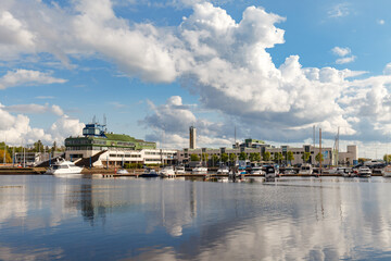 Fototapeta premium TALLINN, ESTONIA - NOV 2, 2020: Tallinn Olympic Sailing Centre in Pirita. Center was built for the Olympic Games in 1980
