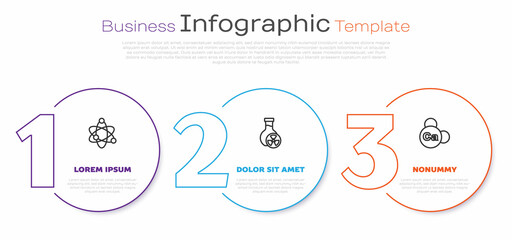 Set line Atom, Test tube with toxic liquid and Mineral Ca Calcium. Business infographic template. Vector