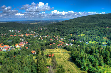 Świeradów-Zdrój, view of the landscape from the observation tower..Sky Walk observation tower