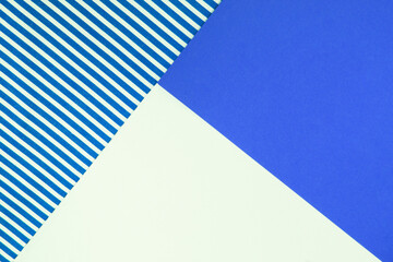 Tri-color blue and white background for text. Top view. Copy space.