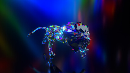 Collection of diamond animals. Running lion. Nature and animals concept. 3d animation of a seamless loop. Low poly