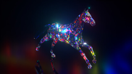 Collection of diamond animals. Running horse. Nature and animals concept. 3d animation of a seamless loop. Low poly © flashmovie