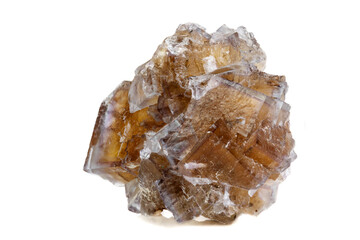 Macro mineral stone yellow Fluorite on a white background