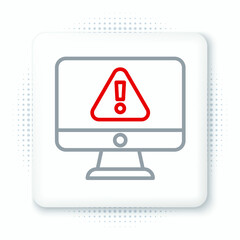 Line Computer monitor with exclamation mark icon isolated on white background. Alert message smartphone notification. Colorful outline concept. Vector