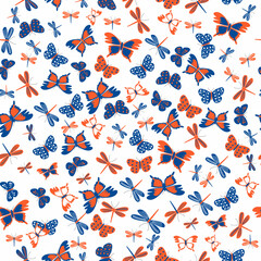 Obraz premium Seamless pattern of different types of butterflies in red and blue. Vector illustration 