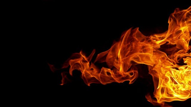 Super Slow Motion Shot of Fire Flames Isolated on Black Background at 1000fps.