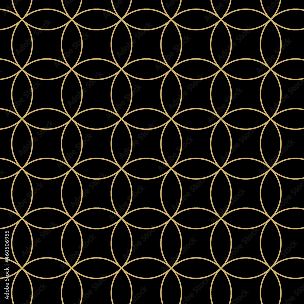 Leinwandbilder modern abstract background with golden rings. seamless pattern with gold color circle line on black 