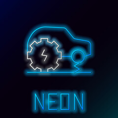 Glowing neon line Electric car service icon isolated on black background. Renewable eco technologies. Colorful outline concept. Vector