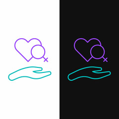 Line Heart with female gender symbol icon isolated on white and black background. Venus symbol. The symbol for a female organism or woman. Colorful outline concept. Vector