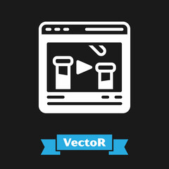 White Chemical experiment online icon isolated on black background. Scientific experiment in the laboratory with chemical equipment. Vector