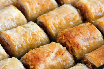 Baklava with apples, or pie with apples in sugar syrup. Adobe RGB color space.