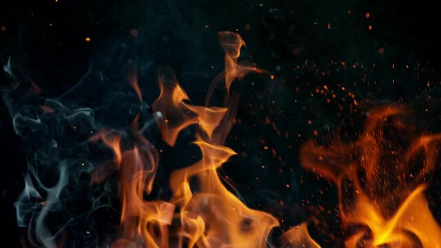 Super Slow Motion Shot of Fire Flames Isolated on Black Background at 1000fps.