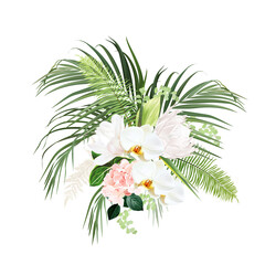 Tropical flowers and leaves vector design bouquet