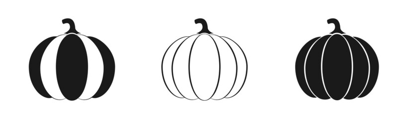 Pumpkin illustrations set. Flat design. Collection of icons.