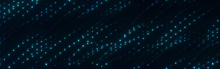 Twinkling flashing dots and lines in dark night space.
