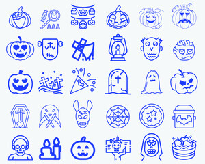 Set of silhouettes of Halloween on a white background. Halloween icon collection. Vector illustration.