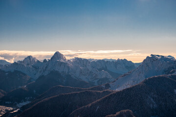 Fototapeta na wymiar Ski mountaineering in the Carnic Alps, Friuli-Venezia Giulia, Italy