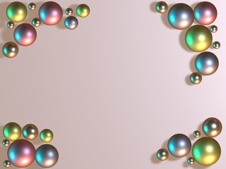 落ち着いたピンクの背景にカラフルな金属のボールが飾られたフレーム