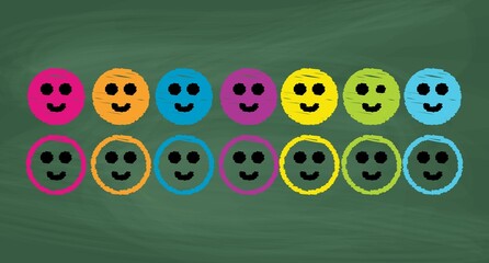 Colorful happy circles Icon design, Colorful chalk. Draw a picture on the blackboard.
