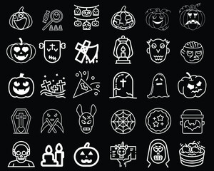 Set of silhouettes of Halloween on a white background. Halloween icon collection. Vector illustration. White color.