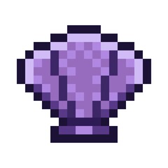 Shell icon pixel art. Clam pixel art. Vector illustration.