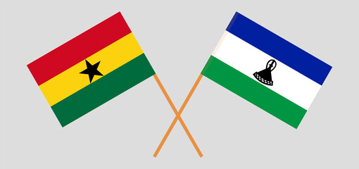 Crossed flags of Ghana and Kingdom of Lesotho. Official colors. Correct proportion