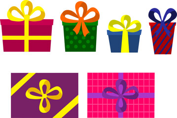 Vector gift  isolated. Set of gift boxes with ribbons on a transparent background. Festive eps collection of decorative elements for design Birthday or Christmas card, banner.