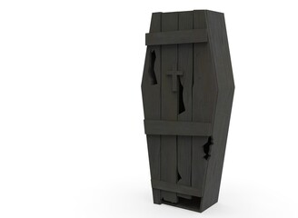 old horror coffin on the background 3d-rendering
