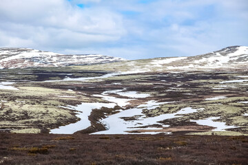 Fototapeta na wymiar landscape with snow Rondane, Norway, spring
