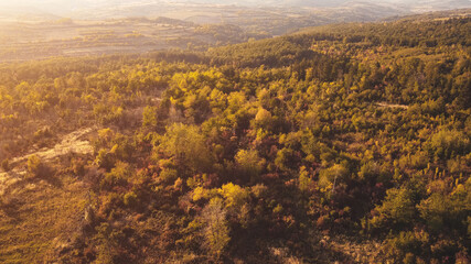 Fototapeta na wymiar Beautiful wilderness area in sunset, aerial view from above