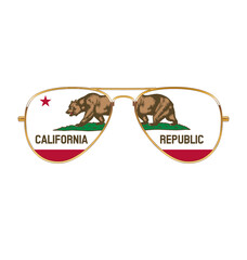 cool aviator sunglasses with california ca flag - obrazy, fototapety, plakaty