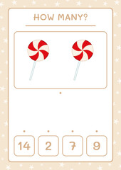 How many christmas lollipop, game for children. Vector illustration, printable worksheet