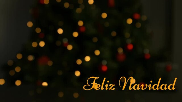 Animation of feliz navidad text over christmas tree