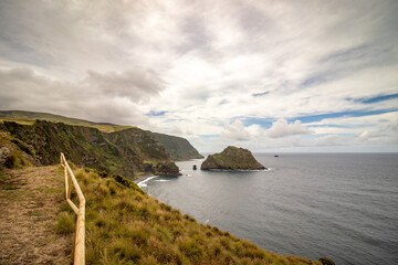 Hiking at Azores islands, Flores, travel destination, landscape.