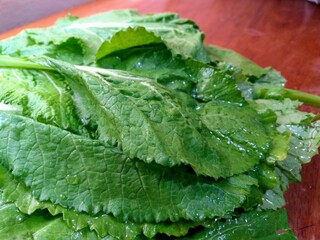 mustard leaves on the table