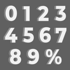 White 3D Numbers with Percent Sign. Vector Illustration