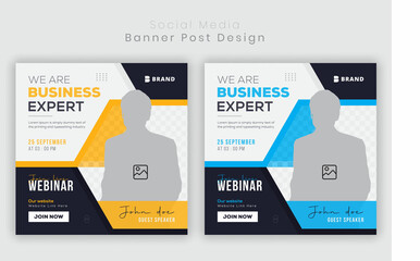 webinar social media Banner template for online Business marketing live conference square flyer, poster, and brochure cover set design.