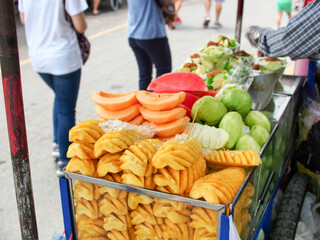 Mobile fruit truck. Street fruit truck in Thailand