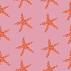 Obraz na płótnie Canvas Cute red sea-star. Ocean life hand drawn vector illustration. Seamless pattern for children.