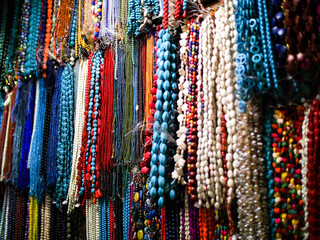 Multicolored bead necklace Sold at the local souvenir market in Thailand.