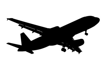 Silhouette of passenger airplane taking off 