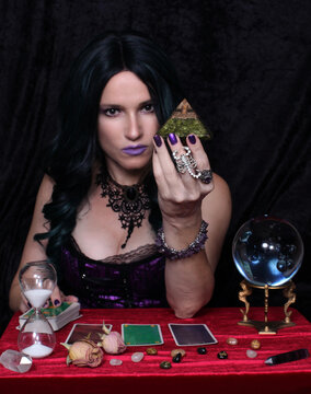 Psychic with crystal ball and tarot cards, Shallow DOF